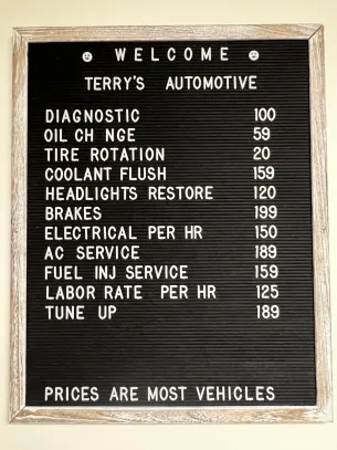 Service pricing board